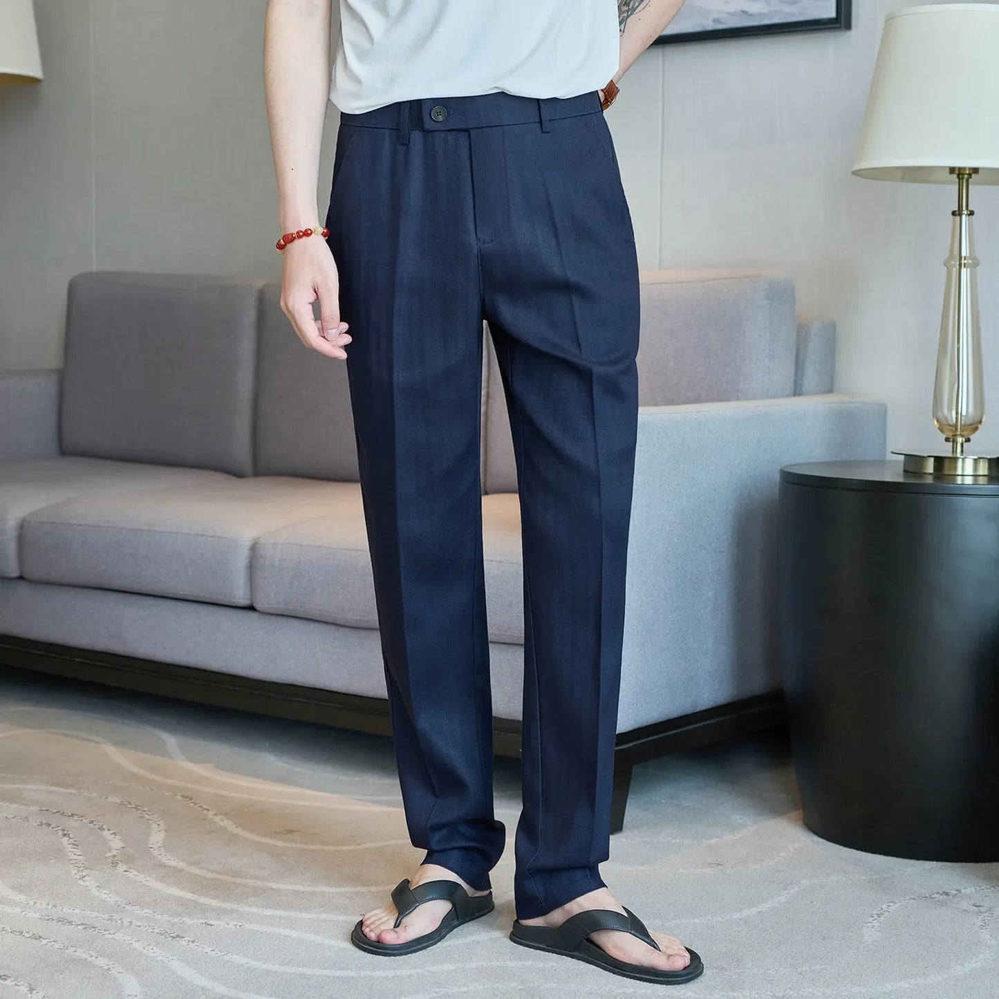 Summer New Linen Breathable Trousers High Quality Fashion Men Straight Casual Pants Men Slim Fit Solid Business Office Suit Pant