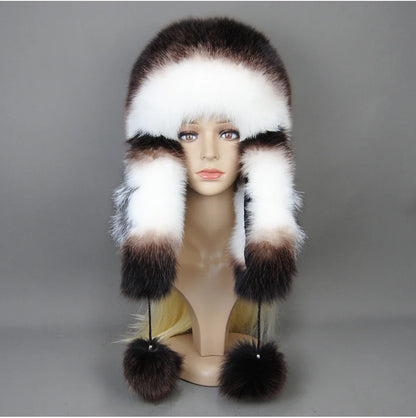 Hot Sale Lady Winter Warm Luxury 100% Natural Fox Fur Hat Fashion Fluffy Fox Fur Rex Rabbit Fur Caps Women Real Fur Bomber Hats