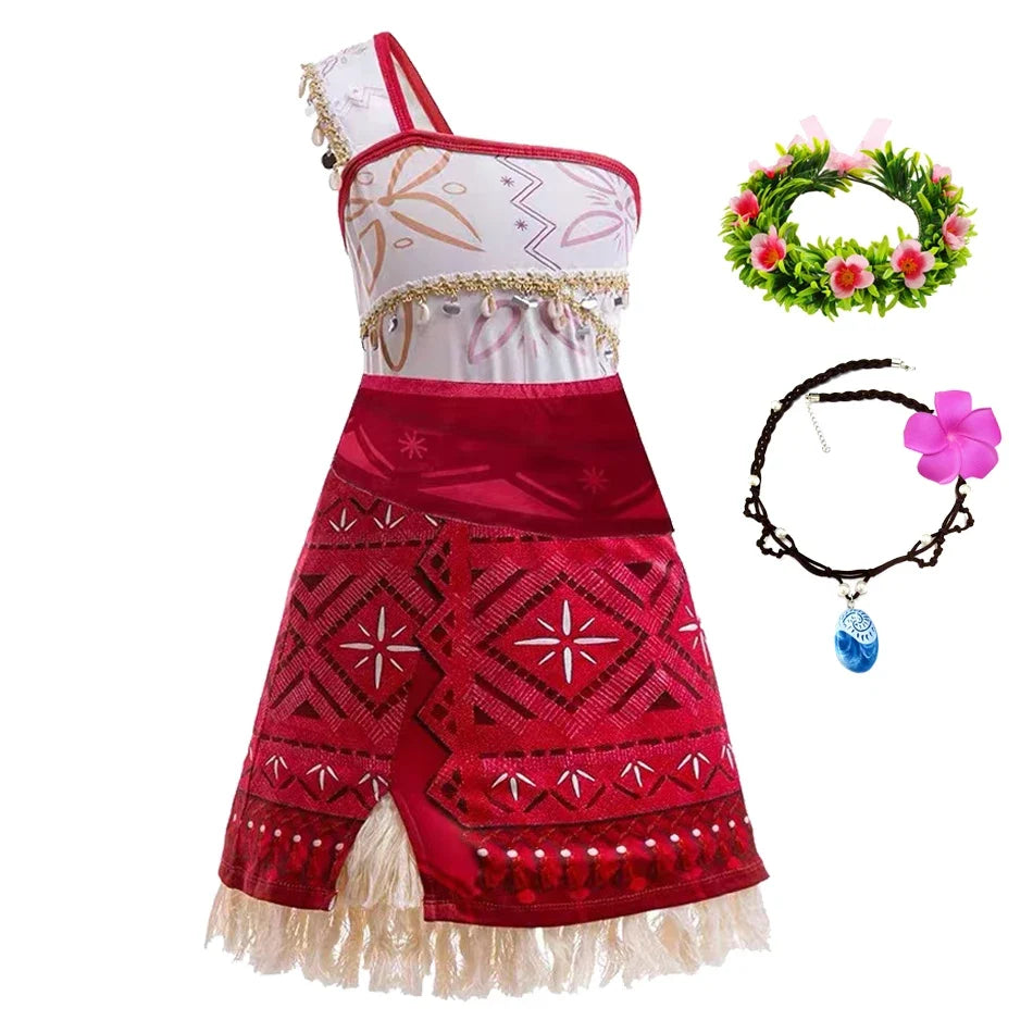 Girls New Movie Moana 2 Dress Halloween Party Adventure Costume Girl Princess Fancy Clothes Children Vaiana Pua Pig Outfit