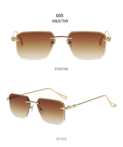 2024 Rimless Sunglasses Women Trendy  New Square Fashion Glasses Vintage Luxe Lentes De Sol Mujer Lunette Soleil Femme Okulary