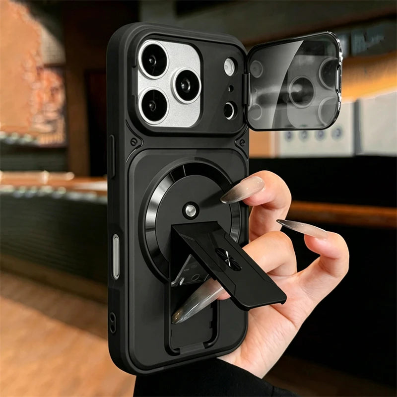 Fold Stand Magnetic Armor Case for iPhone 17 Air 16 15 14 Plus 13 12 11 Pro Max For Magsafe Camera Holder Lens Protection Cover