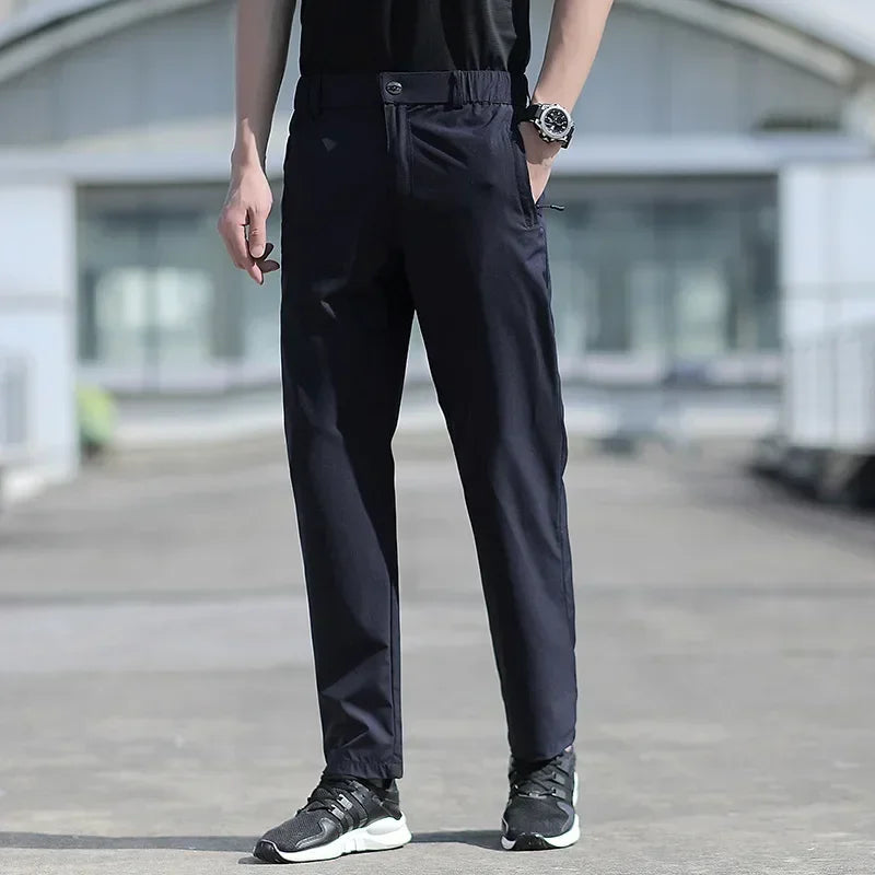 Ice Silk Men's Summer Pants Elastic Waist Straight Leg Trouser Male Quick Dry Big Size Large Plus Stretch 6XL 7XL Work Outdoor