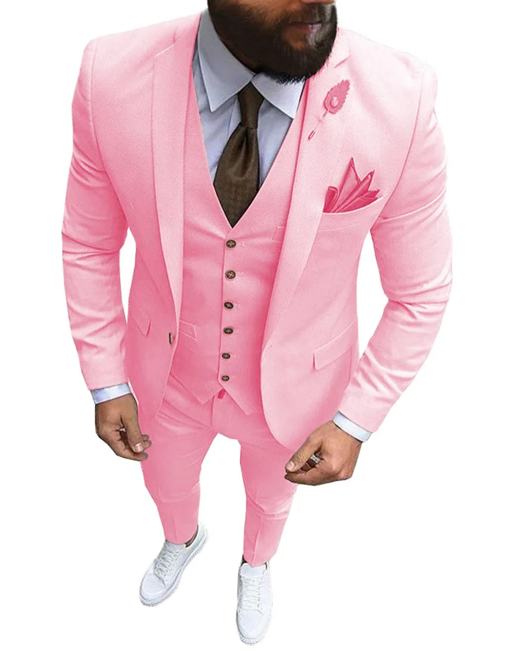 Khaki Men's Suits  Formal Business Notch Lapel Slim Fit Tuxedo Best Man Blazer For Wedding(Blazer+Vest+Pants)