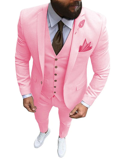 Khaki Men's Suits  Formal Business Notch Lapel Slim Fit Tuxedo Best Man Blazer For Wedding(Blazer+Vest+Pants)