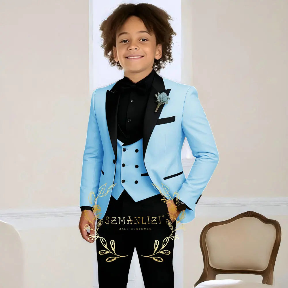 Boys Suit Wedding Tuxedo 3 Pieces Peaked Collar Jacket Pants Vest Child Formal Blazer Set Slim Fit Outfit costume garcon mariage
