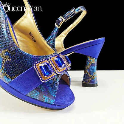 New Luxurious Italian Women's Party Shoes&Bag Set Elegant Golden Rhinestone  Sandals with Peep Toe High Heels Wedding