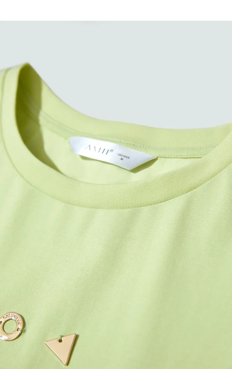 Minimalist T-shirt Women's Tops O-neck Short Sleeves Geometric Decoration Antibacterial Cotton Elastic Casual Tees 12521088