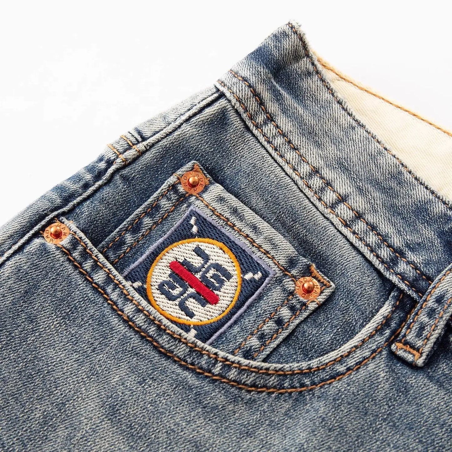 New Washed Light Blue Polished Cargo Jeans Men's Summer American Trendy Brand Small Straight Retro Casual Youth Trousers