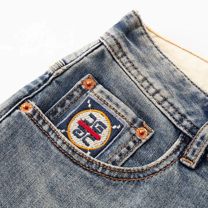 New Washed Light Blue Polished Cargo Jeans Men's Summer American Trendy Brand Small Straight Retro Casual Youth Trousers