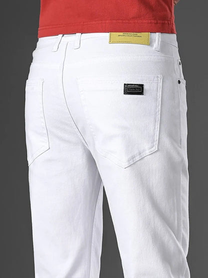 Men’s Korean Style Slim Straight Jeans Spring Cotton Stretch Denim Pants Comfort Fitted Casual Fashion Soft Male Daily Trousers
