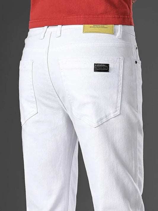 Men’s Korean Style Slim Straight Jeans Spring Cotton Stretch Denim Pants Comfort Fitted Casual Fashion Soft Male Daily Trousers