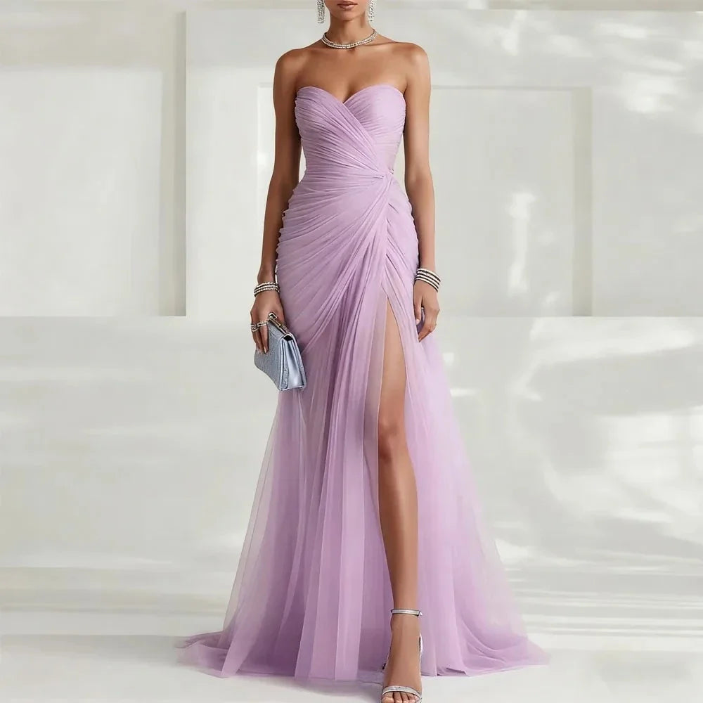 Sexy Elegant Women Evening Dresses Sweetheart Strapless High Slit Prom Dress Customized Party Gown Formal Dresses