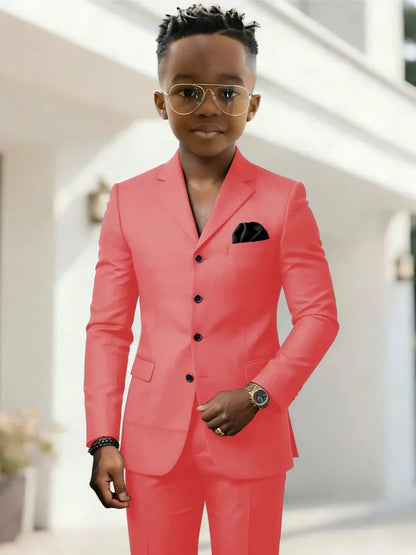 Stylish Boys Formal Suits 2 Pieces Jacket Pants Wedding Guest Clothes Handsome Notched Lapel Kids Slim Fit Suit Set For Birthday