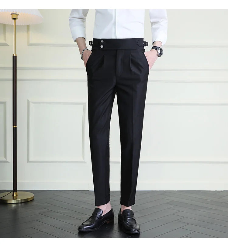 High Quality Italian Style High-waisted Suit Pants Fashion Neapolitan Men's Slim Fit Business Office Social Wedding Trousers