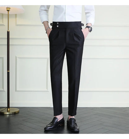High Quality Italian Style High-waisted Suit Pants Fashion Neapolitan Men's Slim Fit Business Office Social Wedding Trousers