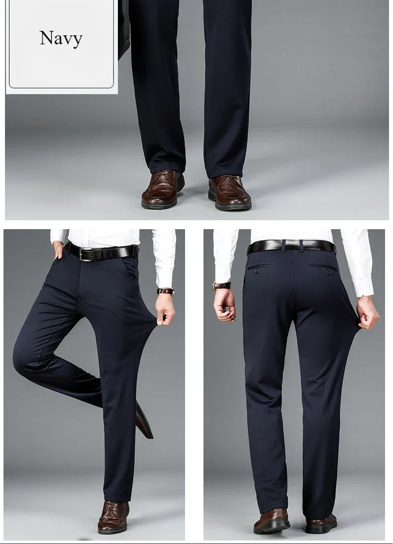 Elastic Men's Suit Pants Thin Straight Leg Pants Wrinkle Resistant Non-ironing Streetwear Men's Pants Business