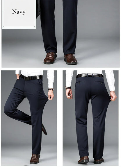 Elastic Men's Suit Pants Thin Straight Leg Pants Wrinkle Resistant Non-ironing Streetwear Men's Pants Business