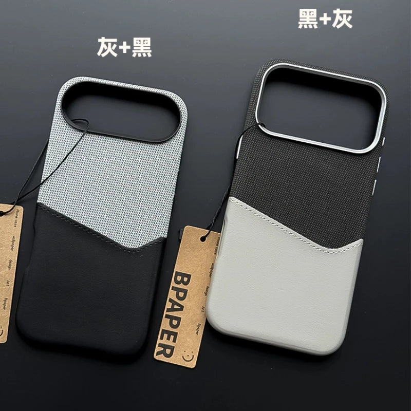 Case For iPhone 17 Pro Max Air Leather and Fabric Splicing Texture Card Insertion Magnetic Phone Cover For iPhone 17 Pro Shell