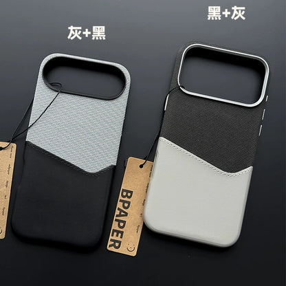 Case For iPhone 17 Pro Max Air Leather and Fabric Splicing Texture Card Insertion Magnetic Phone Cover For iPhone 17 Pro Shell
