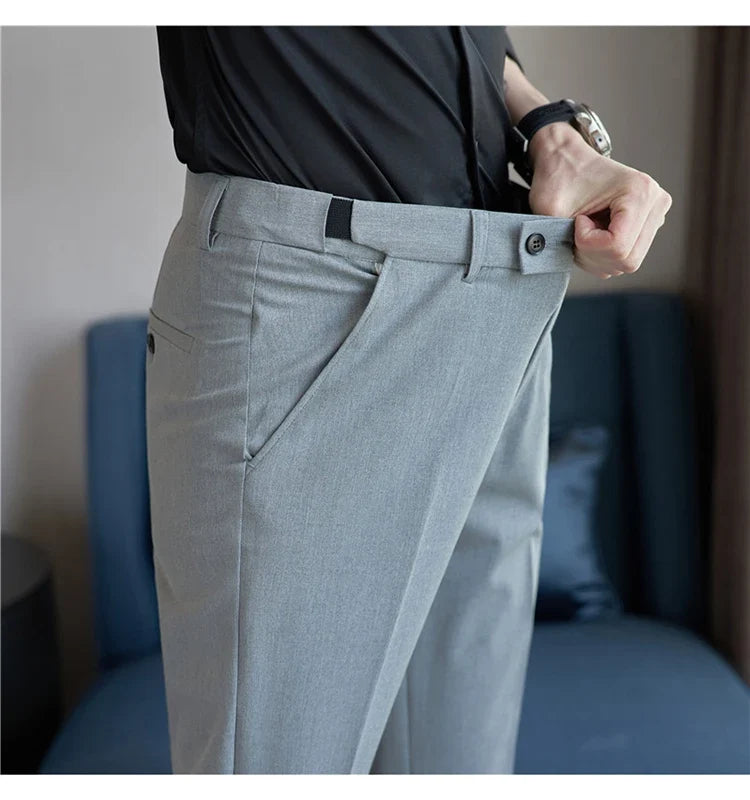 Men Suit Pant Autumn Elastic Waist Solid Slim Fit Dress Pants Business Casual Office Social Trouser Plus Size 40 38 Men Clothing