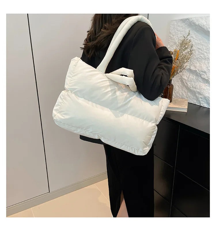 Fashion Large Capacity Puffer Shoulder Bags Padded Women Handbags Casual Nylon Quilted Big Tote Bag Warm Winter Shopper Purses