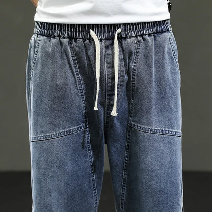 Korean Style Summer Men's Black Wide Leg Denim Shorts New Fashion Casual Baggy Short Jeans Male Plus Size 6XL 8XL YBR602