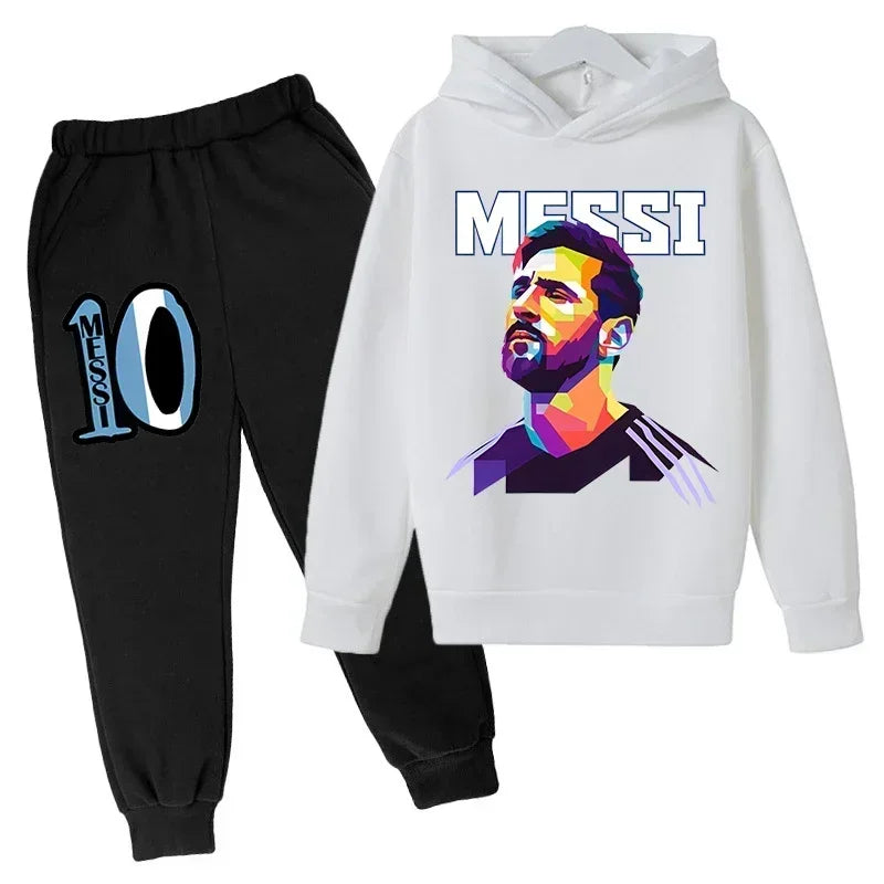 Spring Autumn Children's Hoodie Set Messi Avatar Printed Sportswear Hoodie Pants Suit 2-piece Set Boy Girl Kid Clothes Tracksuit
