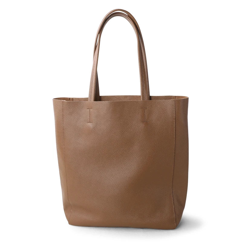 Genuine Leather Bag Women Casual Tote Female Luxury Simple Fashion Handbag Lady Cowhide Leather Daily Use Shoulder Shopping Bag