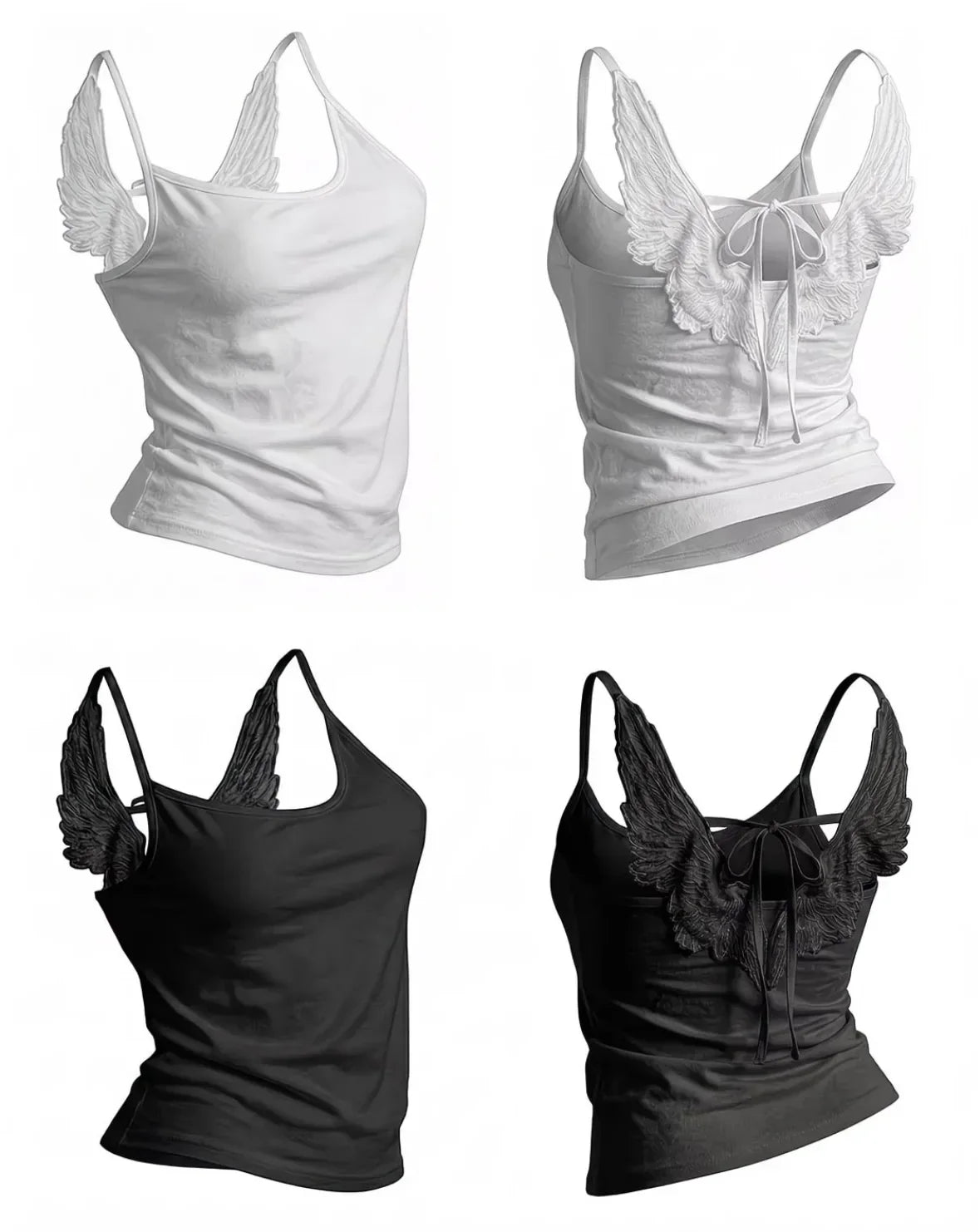 Angel Wings Vest 3D Embossed Wings Embroidery Spaghetti Strap Vest Y2K Women Gothic Fashion Summer Sexy Slim Backless Short Top