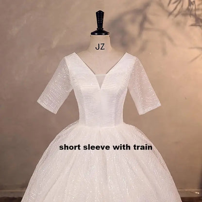 Cheap Wedding Dress Shiny Wedding Dress Classic Boat Neck Bridal Party Gown Vestido De Noiva Robe De Mariee Customized