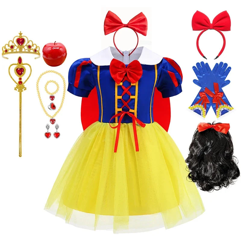 2025 Girls Disney Princess Dress Snow White With Cape Kids Cosplay Halloween Birthday Costumes Children Party Dress 10Y Clothes