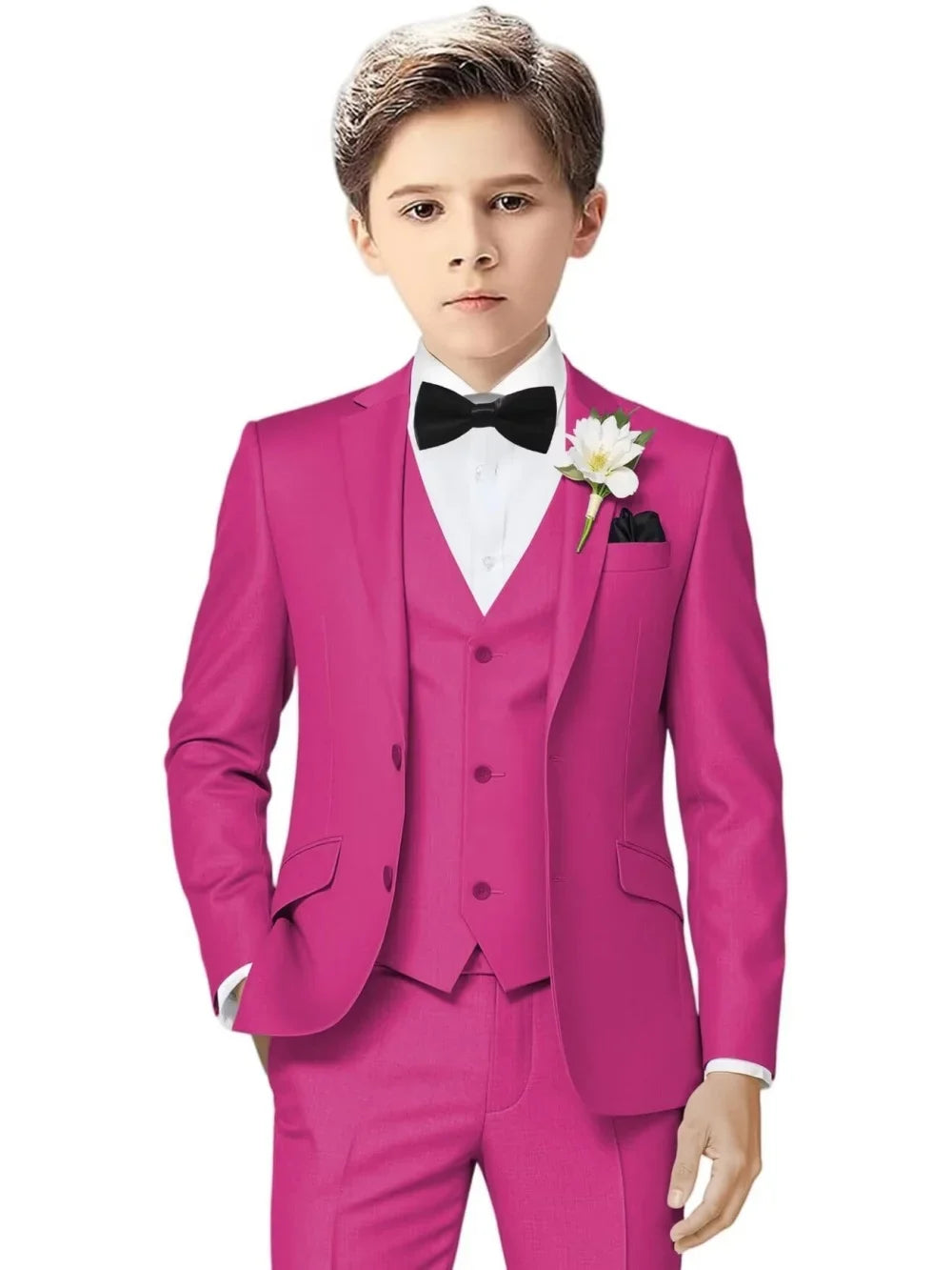Notched Lapel Kids Tuxedo 3 Pieces Stage Performance Wear Classic Elegant Long Sleeve Boys Suit Set Wedding Ring Bearer Outfit