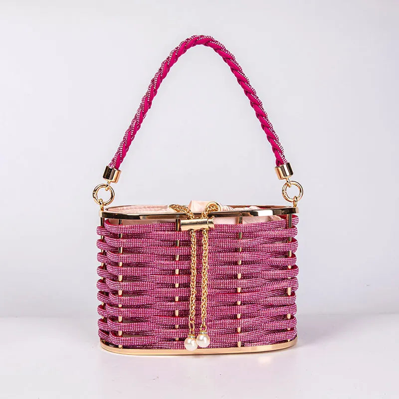 Handbag Shoulder Glitter Pearl Wedding Party Clutch Purse Diamonds Shiny Beading Evening Bag Crossbody Rhinestone Luxury Woman