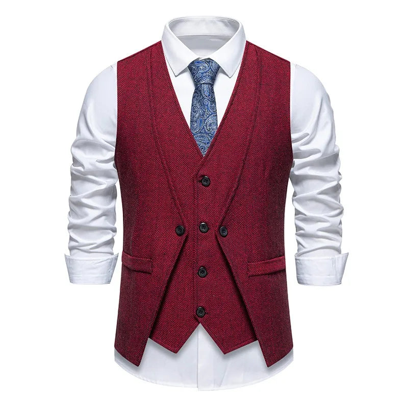 Waistcoat Man British Style Turn Down Collar Men Vest Slim Solid Double-breasted Sleeveless Versatile Male Suit Vest