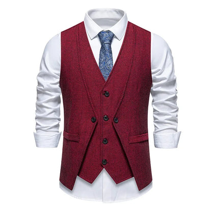 Waistcoat Man British Style Turn Down Collar Men Vest Slim Solid Double-breasted Sleeveless Versatile Male Suit Vest