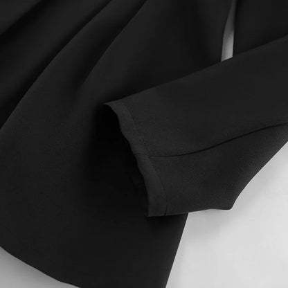 Elegant V-neck Tunics Black Suit 2026 Spring Women's Long Sleeve Single Breasted Slim Blazers Ruched Outerwear Streetwear