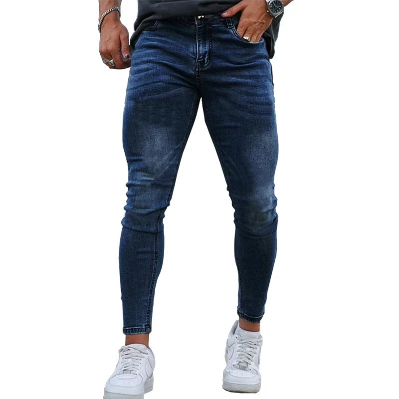 Mens Skinny Jeans Solid Color High Stretch Denim Trousers Casual Daily For Office Parties Male Cowboy Pants