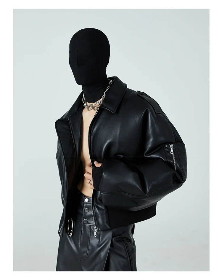 Autumn Winter Short Thick Warm Black Pu Leather Jacket Men with Long Sleeve Zipper Casual Luxury Designer Clothes