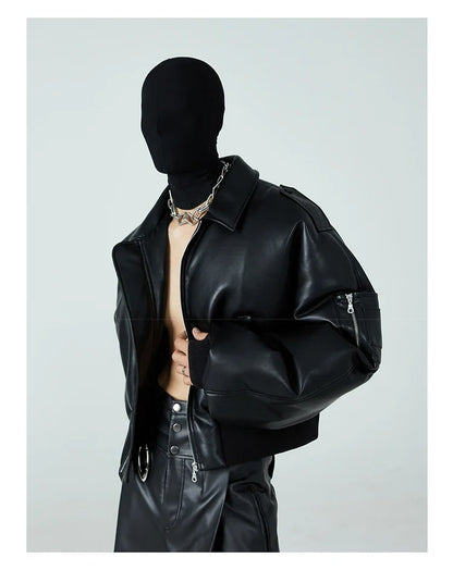 Autumn Winter Short Thick Warm Black Pu Leather Jacket Men with Long Sleeve Zipper Casual Luxury Designer Clothes