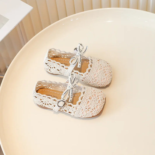 Children's Baotou Sandals Spring Summer New Princess Girls' Woven Hollow Soft Bottom Anti slip Sneaker Bowknot Comfortable