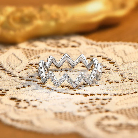 Bagues en moissanite avec pavé d'ondes en zigzag pour femmes, anneau empilable éternel en argent S925, bijoux délicats et polyvalents pour le quotidien et les fêtes