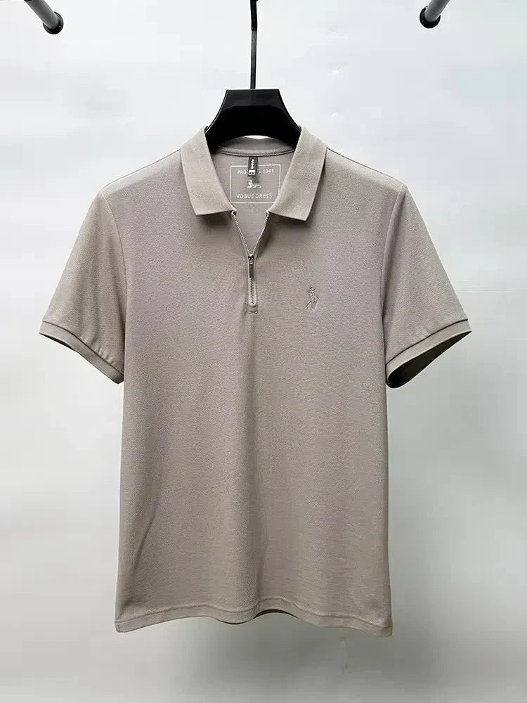 High end brand embroidered men's short sleeve half zip polo shirt short sleeve summer breathable business casual Paul T-shirt
