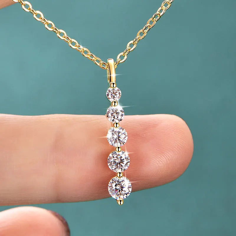 GRA Certified D VVS1 Full Moissanite Diamond 5-Stone Pendant Necklace for Women Girls Chain Neck Jewelry Gifts Collares