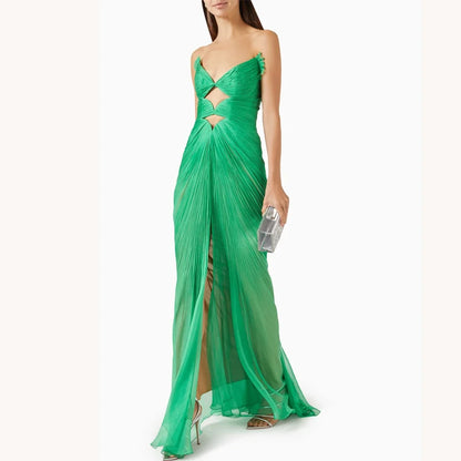 Customized V-Neck Cut-out Gown A-Line Evening Dresses Sleeveless Formal Prom Gown Exquisite High Quality Party Gowns for Women