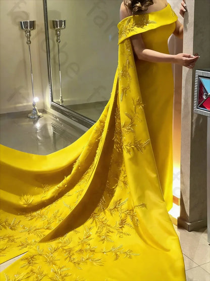 Customized Ankle Length Sheath Evening Party Gowns Women Beaded Applique Long Wrap Prom Dresses Zipper Back Vestidos Des