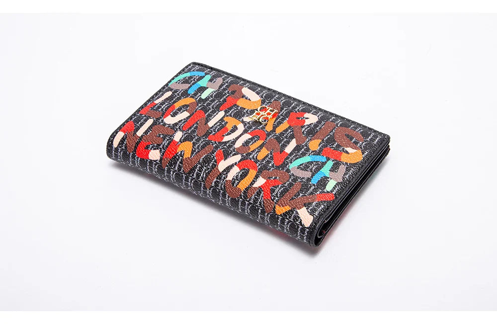 Women's Wallet CHCH Fashion Letter Cartoon Pattern Classic Retro Long Storage Wallet PVC Material Bag