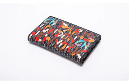Women's Wallet CHCH Fashion Letter Cartoon Pattern Classic Retro Long Storage Wallet PVC Material Bag