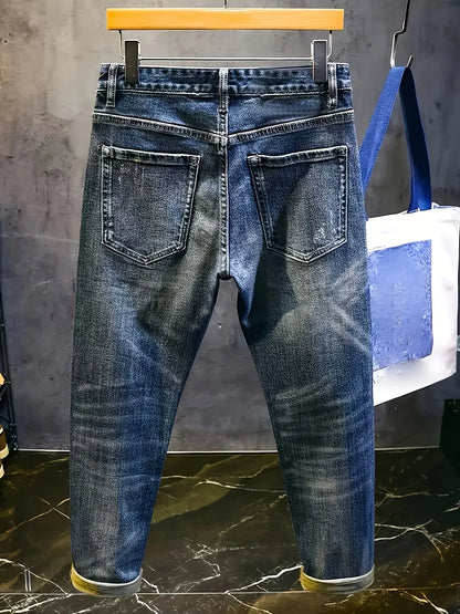 Retro Spliced jeans Men's Trendy Brand Ripped Bear Patch Loose Classic Man Pants Rhinestones Denims Tears Streetwear for Man