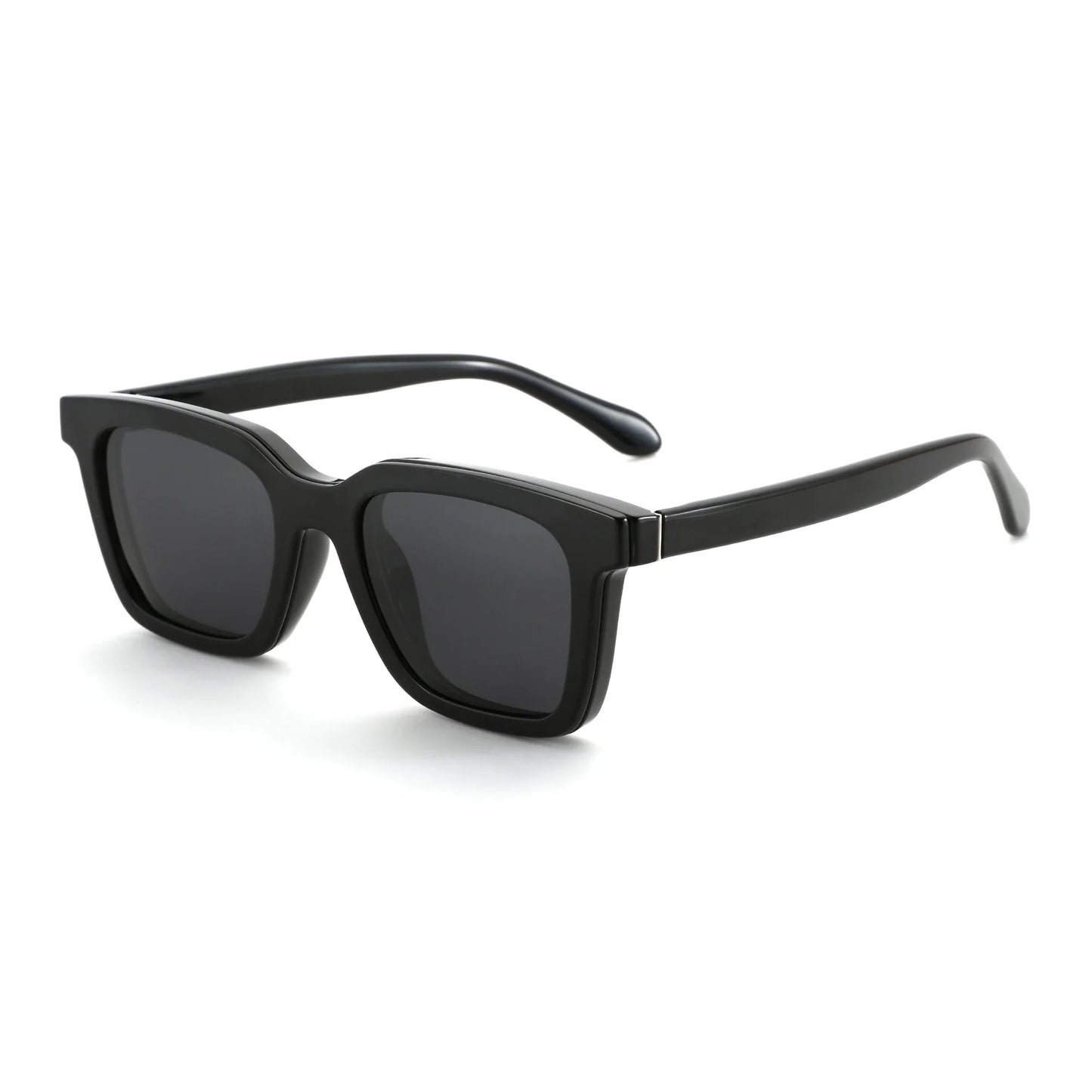 (XL Size) Fashion Urltra-Light TR90 Sun Glasses with Magnetic Clip On Polarized Sunglasses Square for Women Men