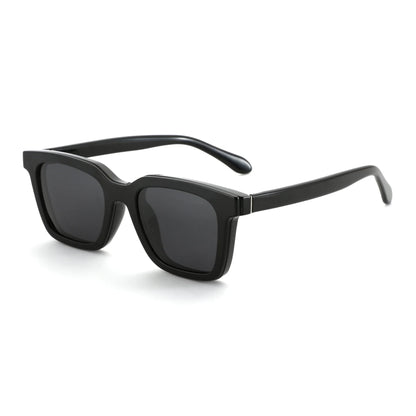 (XL Size) Fashion Urltra-Light TR90 Sun Glasses with Magnetic Clip On Polarized Sunglasses Square for Women Men